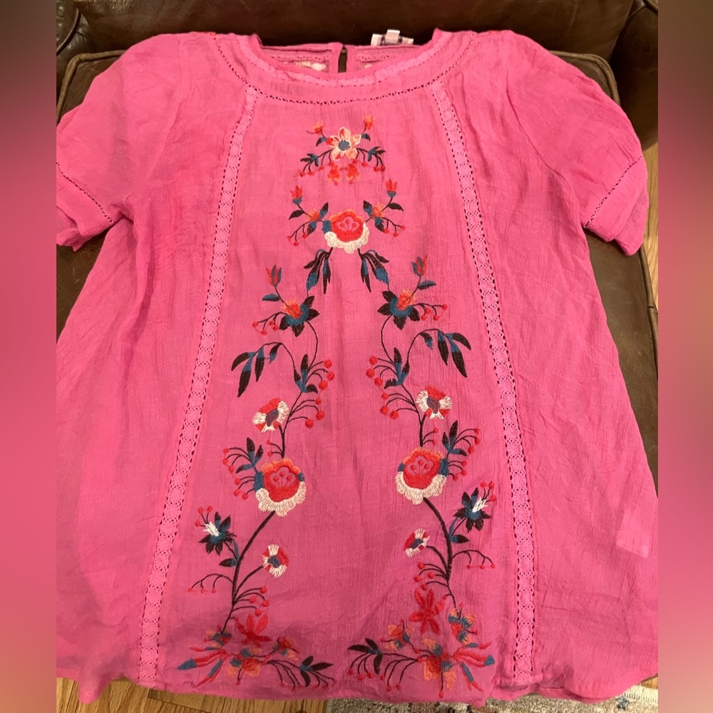 Umgee Pink Floral Embroidery Tunic Blouse - Picture 1 of 5